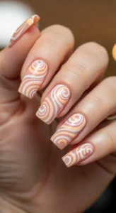 Soft Peach Swirl Nails