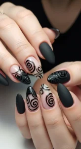 Black Swirl Nails for Trendy Style