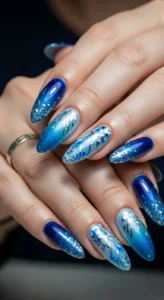 Blue Aurora Ice Chrome Nails