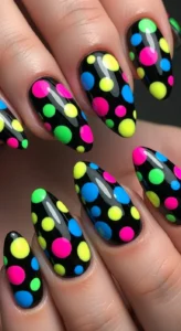 Bold Neon Polka Dot Trendy Nails