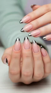 Chrome Almond French Tips