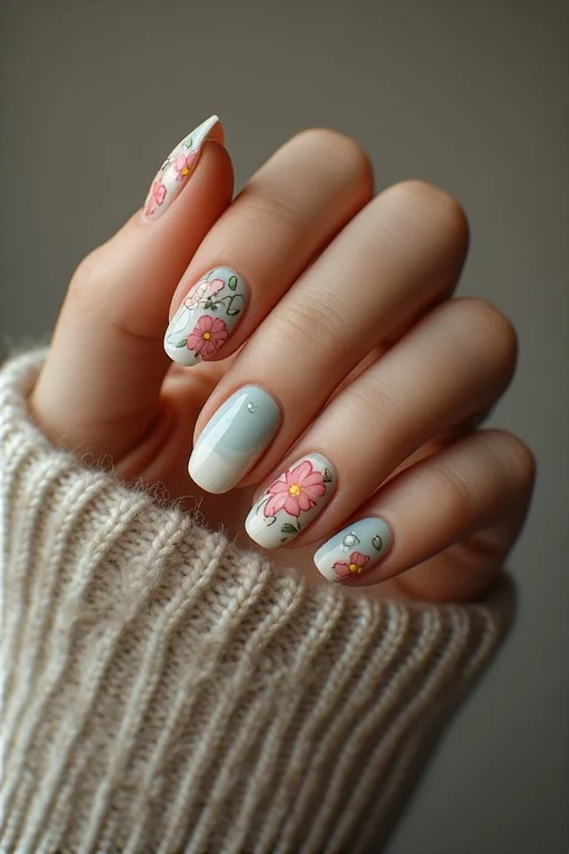 Cute Flower Power French Tips