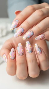 Dainty Floral Almond Nails