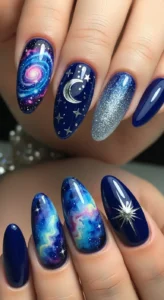 Deep Galaxy Blue Trendy Nail Art
