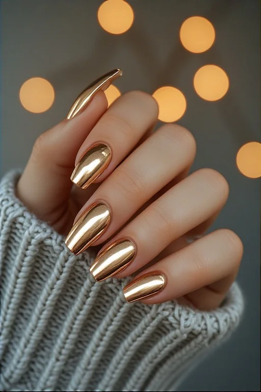 Elegant Gold Chrome French Tip Nails