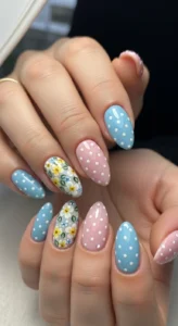 Flower Polka Dot Nail Design Ideas