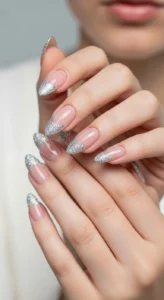 Glitter French Tip Almond Nails
