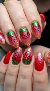 Glitter Strawberry Sparkle Nails