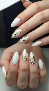 Gold Leaf White Nail Ideas