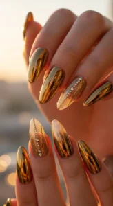 Golden Hour Luxury Chrome Nails