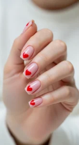 Heart Red Accent Nails