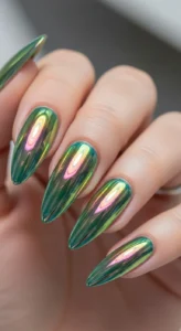Holographic Rainbow Chrome Nails