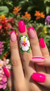 Hot Pink Hibiscus Nail Ideas
