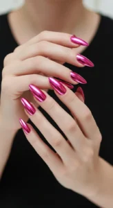 Hot Pink Metallic Nails