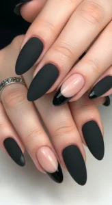 Matte Black Nails with Glossy Tips