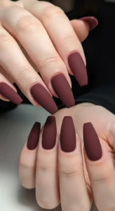 Matte Maroon Coffin Nails