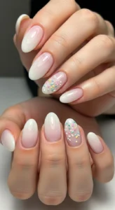 Milky White Glazed Donut Oval Nails