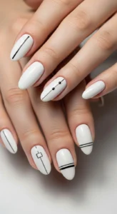Minimalist Black Line White Nails