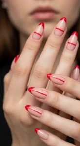Minimalist Red Line Nails