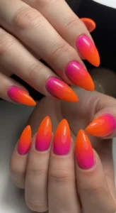 Neon Pink Sunset Gradient Nails