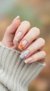 Nude Acrylic Nails with Minimal Art