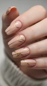 Nude Nails with Gold Lines