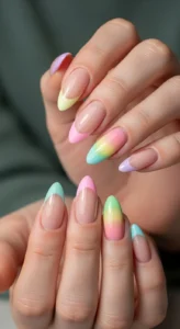 Pastel Rainbow Almond French Tips
