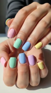 Pastel Rainbow Gel Nails