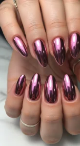 Rose Gold Pink Chrome Nails