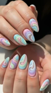 Soft Pastel Swirl Nail Art