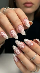 Swirly Abstract White Nail Designs