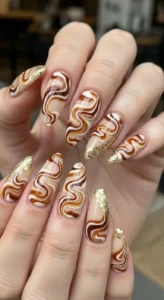 Swirly Caramel Latte Nail Ideas