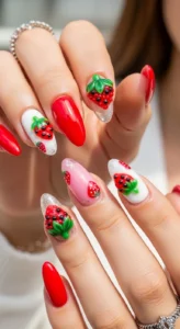 Trendy 3D Strawberry Charm Nails