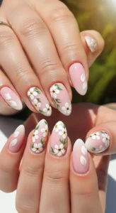 White Floral Summer Nails