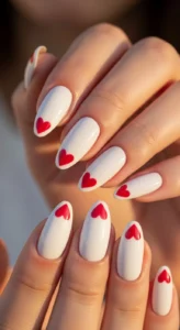 White Nails With Heart Tips