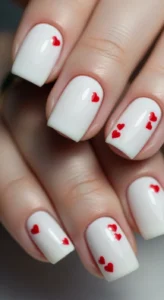 White Nails with Micro Hearts