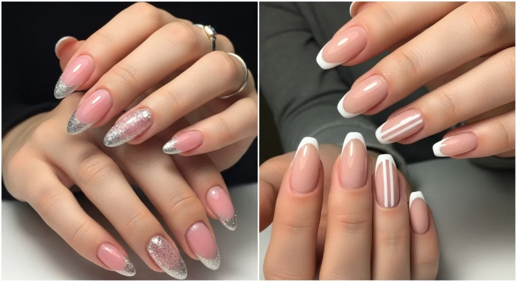 almond french tip nails