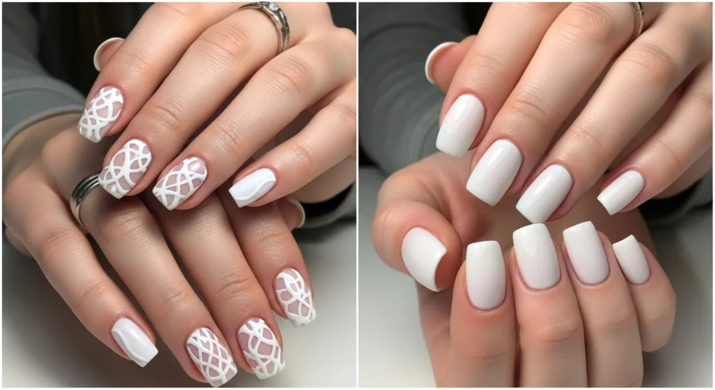 white nails with designs