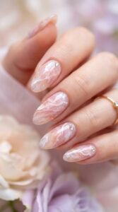 01. Dreamy Rose Quartz Marble Nails