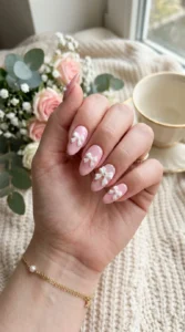 01. Soft Pastel Pink Bow Nails