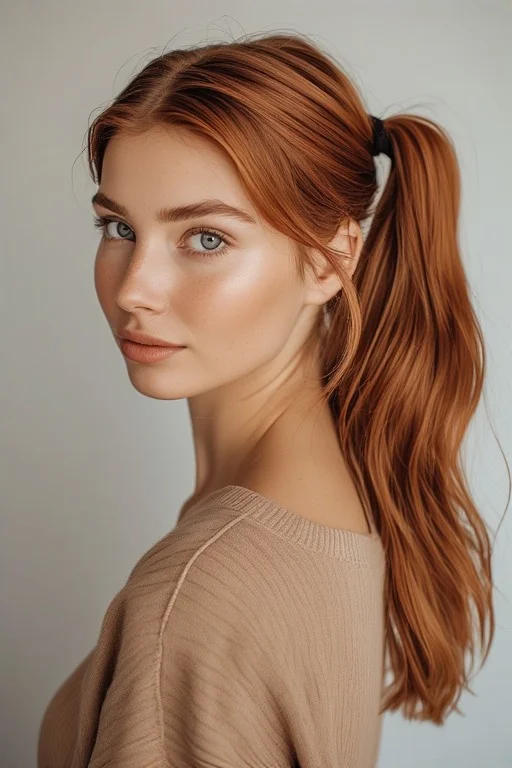 Auburn Glow Hairstyle High Ponytail
