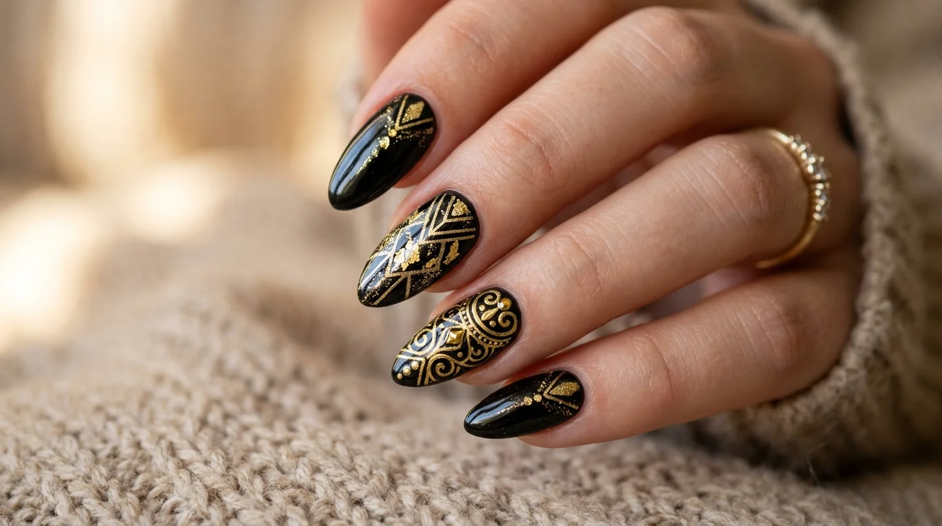 Black And Gold Nails