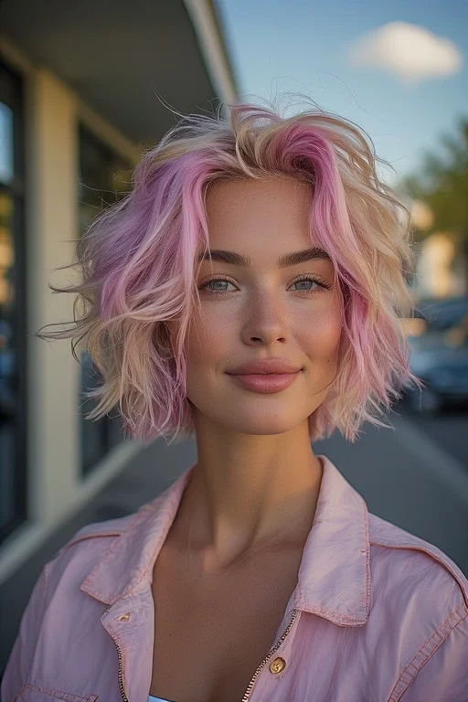 Colored Bixie Cut Hairstyle Summer Glow