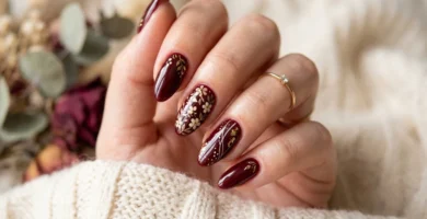 Dark Cherry Red Nails