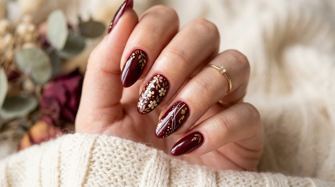 Dark Cherry Red Nails