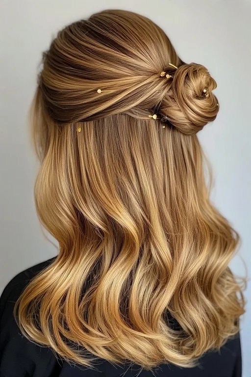 Honey Blonde Half-Up Hairstyle (Cute and Easy)