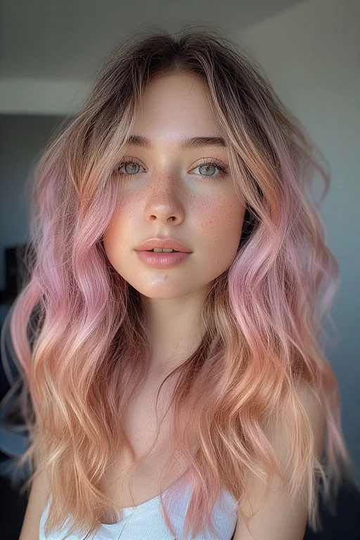 Pink to Peach Color Melt Hair Idea