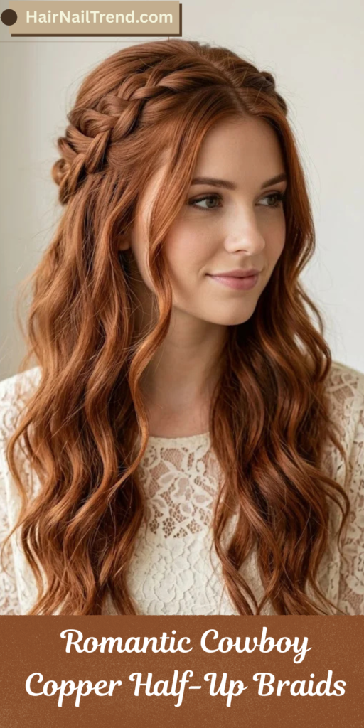 Romantic Cowboy Copper Half-Up Braids
