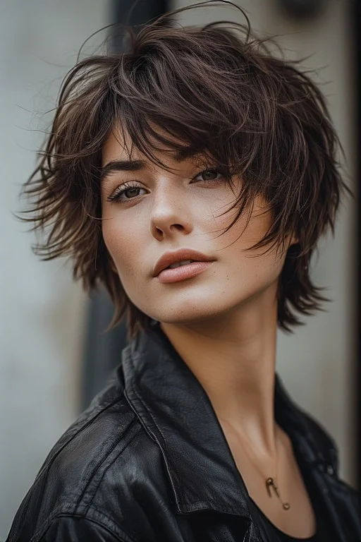 Shaggy Bixie Cut Hairstyle with Bangs