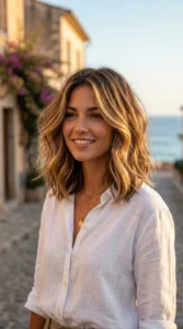 Sun-Kissed Highlighted Lob Glow